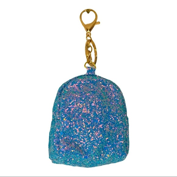 GLITTER PINEAPPLE MINI BACKPACK COIN PURSE KEYCHAIN IN BLUE - Picture 3 of 5